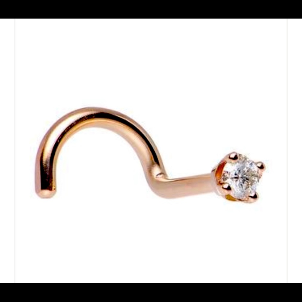 14KT Rose Gold 2mm Genuine Diamond 18G Nose Ring